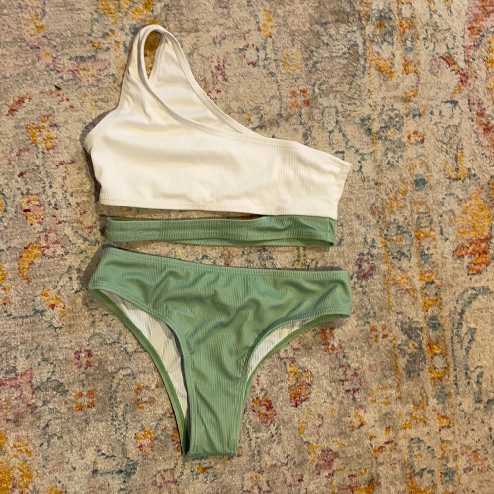 Adorable white and green girls bikini